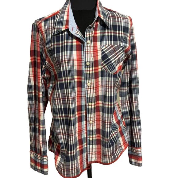 Tommy Hilfiger Plaid Western Nautical Long Sleeve Women’s Sz L Shirt Preppy Chic - Picture 1 of 7